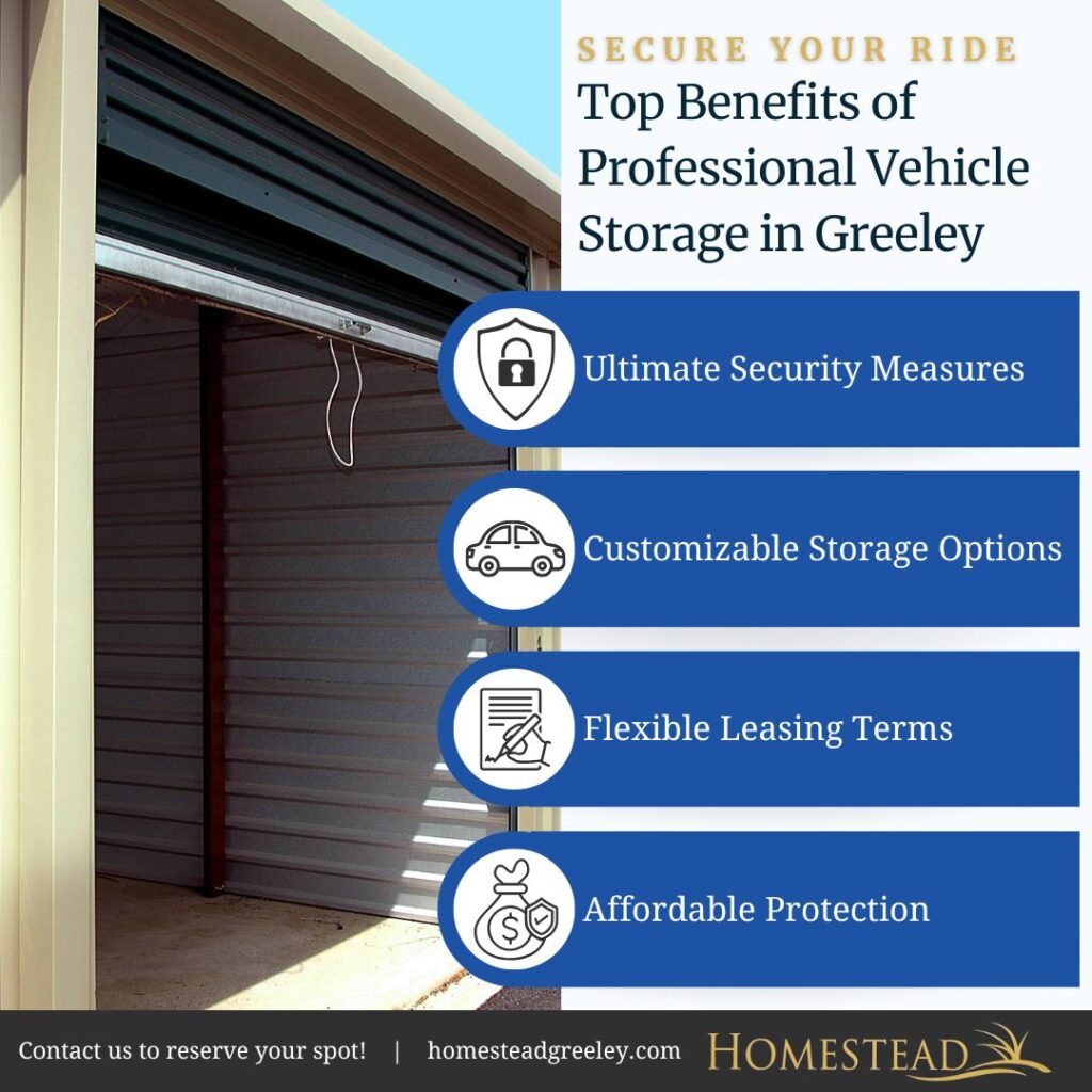 infographic that lists the perks of vehicle storage in Greeley