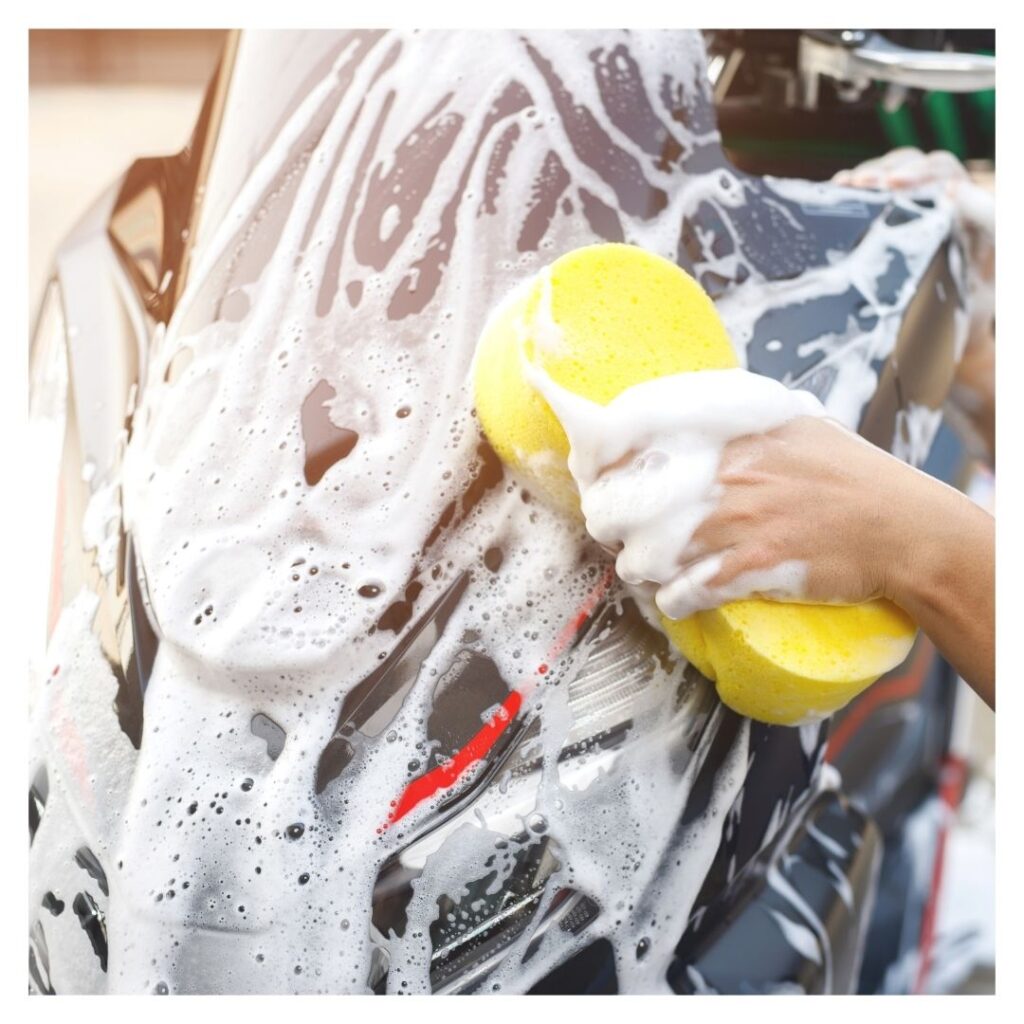 washing a motorcycle